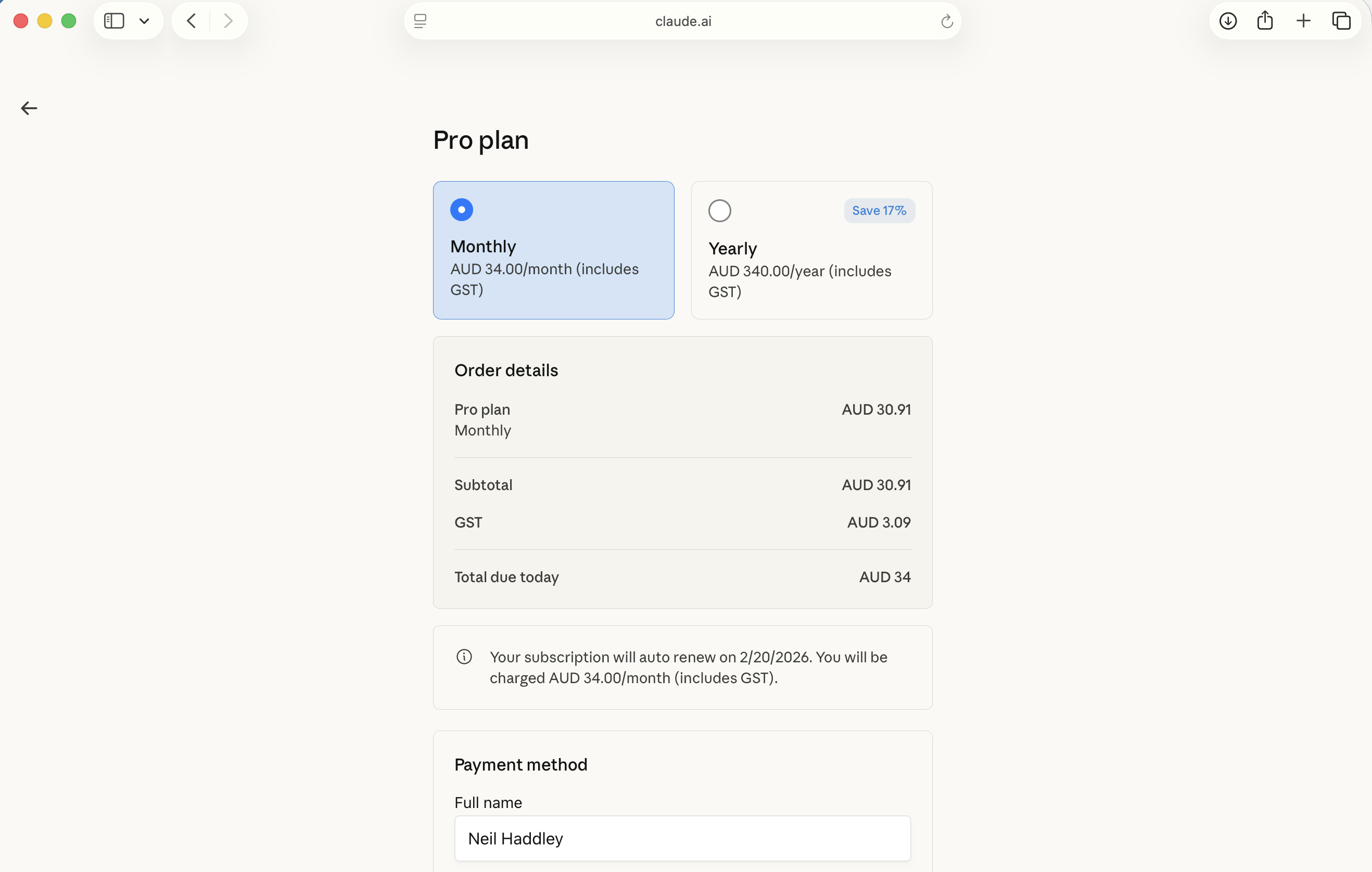 Monthly subscription